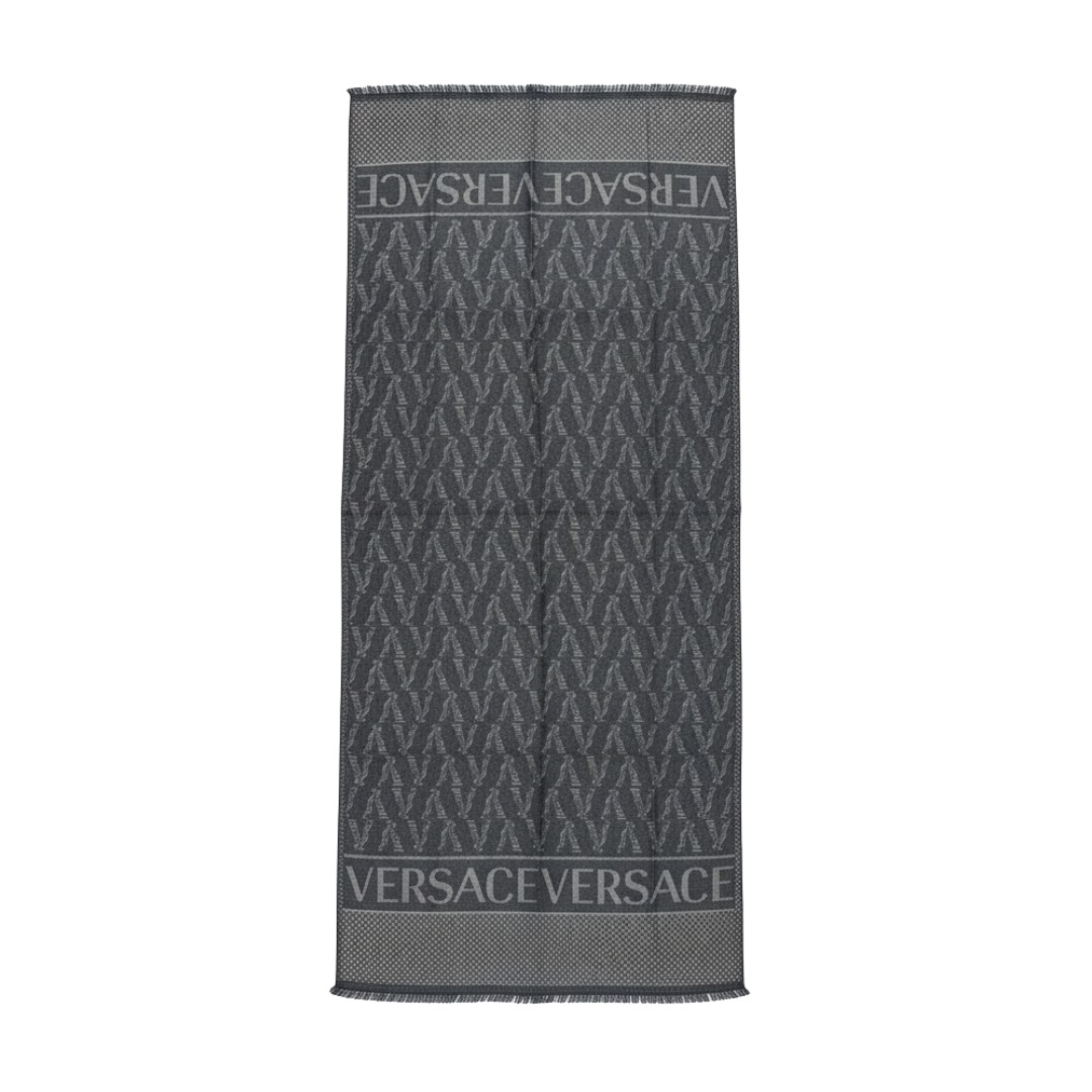 Versace Scarf featuring bold logo print pattern available at Lestyle Boutique Melbourne
