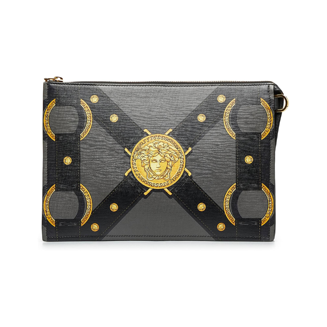 VERSACE CLUTCH featuring gold Medusa head motif available at Lestyle Boutique Melbourne