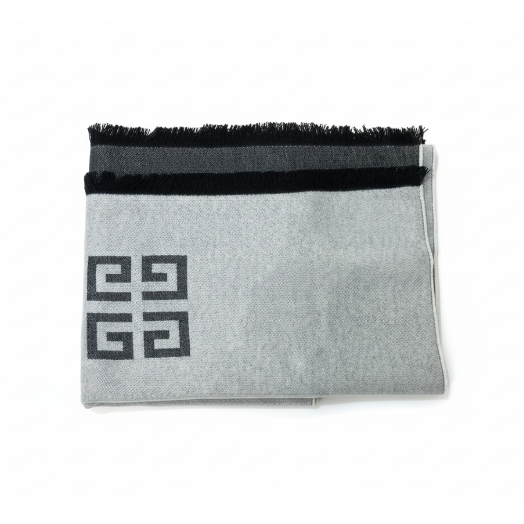 Givenchy scarf featuring fringe edge and geometric logo pattern available at Lestyle Boutique Melbourne