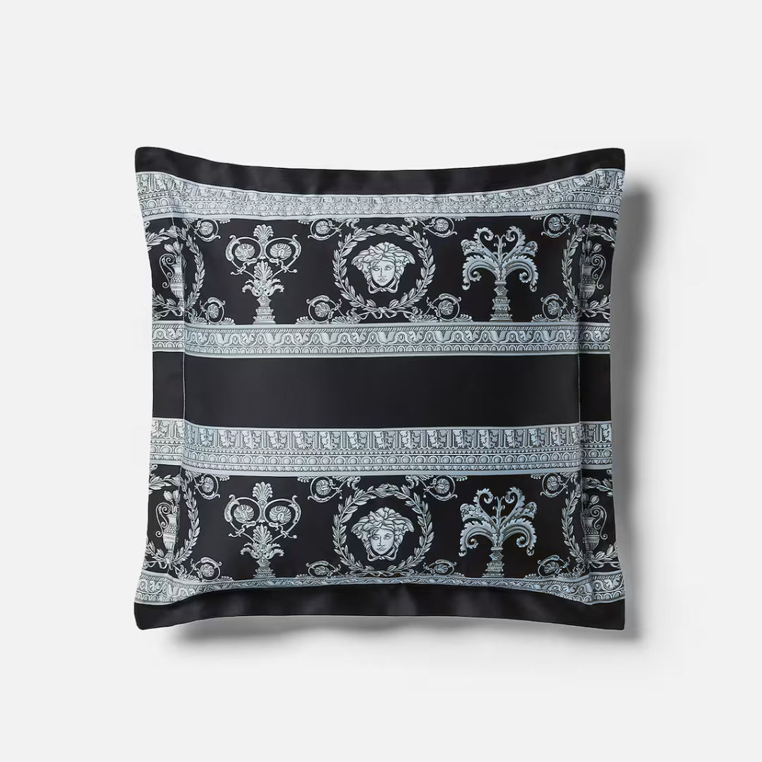 Versace Pillow featuring I ♥ Baroque print, reversible with two tones and frame trim available at Lestyle Boutique Melbourne