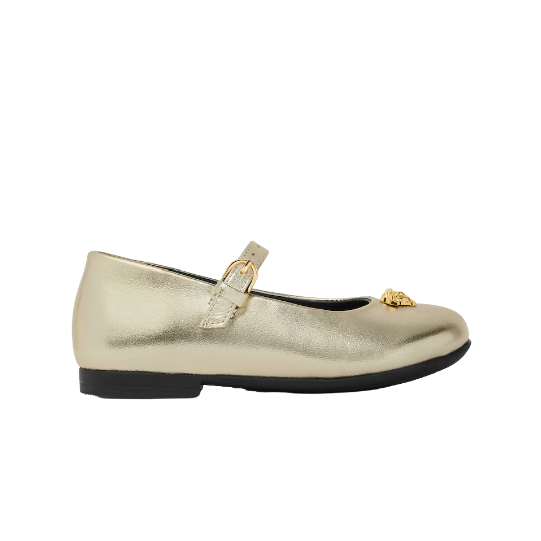 Versace KIDS SHOES featuring metallic laminated nappa leather and Medusa hardware available at Lestyle Boutique Melbourne