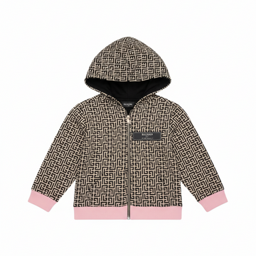 Balmain KIDS JACKET featuring Greek key pattern and pink ribbed cuffs available at Lestyle Boutique Melbourne