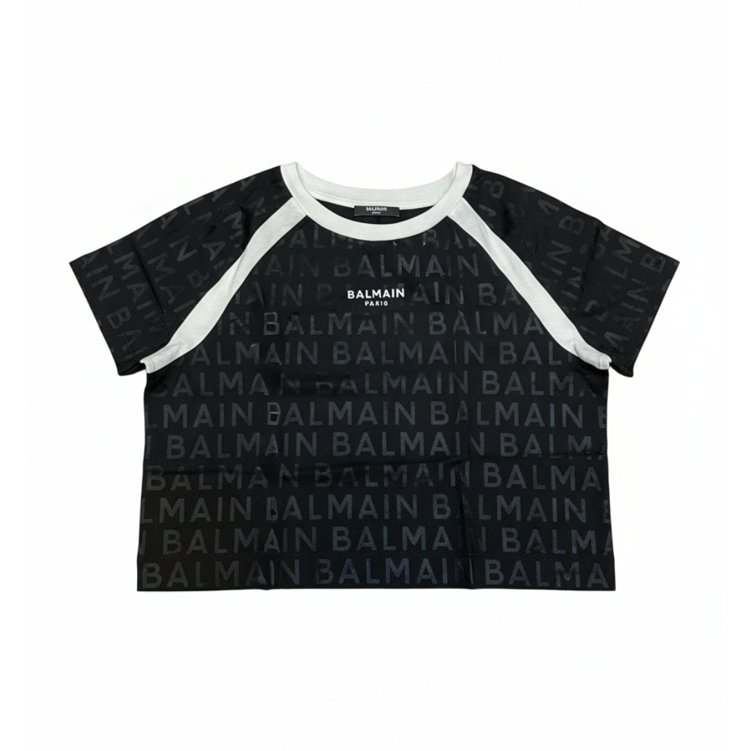 Balmain kids T-shirt with all-over Balmain logo monogram available at Lestyle Boutique Melbourne