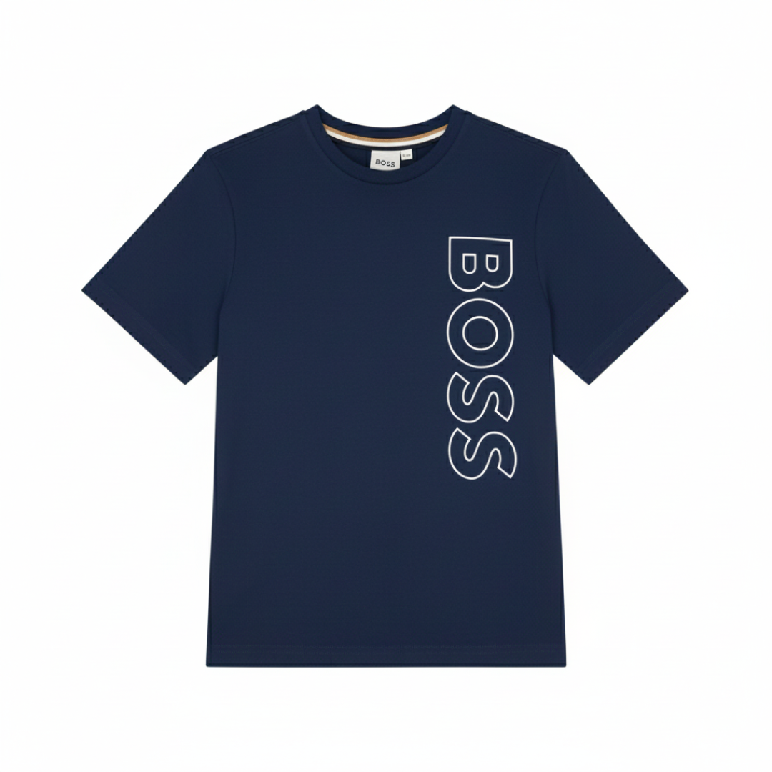 BOSS TSHIRT featuring vertical logo print available at Lestyle Boutique Melbourne