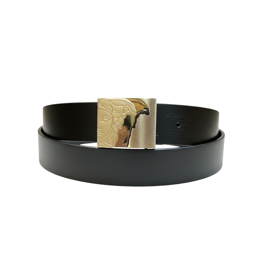 VERSACE BELT featuring gold-tone Medusa buckle available at Lestyle Boutique Melbourne