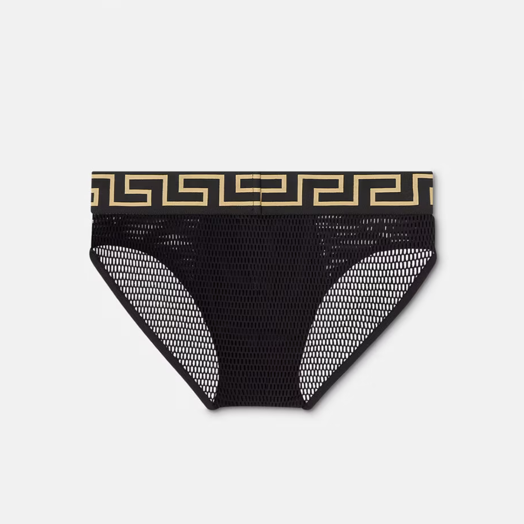 Versace mesh Greca border briefs featuring mesh waistband available at Lestyle Boutique Melbourne