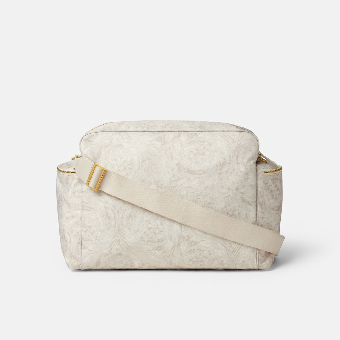VERSACE Baby Changing Bag featuring all-over tonal Barocco print and La Medusa hardware, available at Lestyle Boutique Melbourne