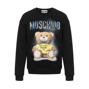 MOSCHINO Sweatshirt featuring teddy bear graphic with 'THIS IS NOT A MOSCHINO TOY' sign available at Lestyle Boutique Melbourne