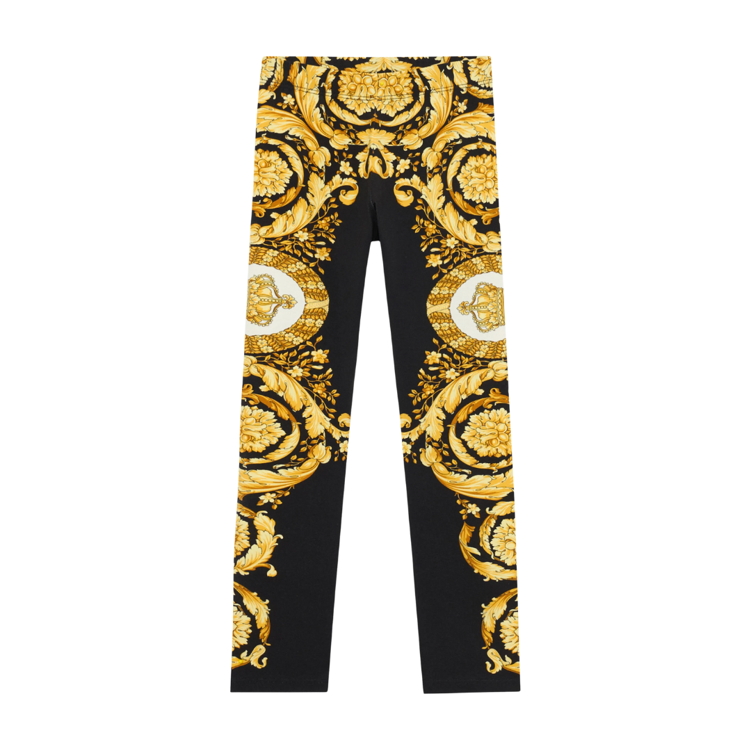 Versace leggings kids featuring ornate gold baroque pattern available at Lestyle Boutique Melbourne