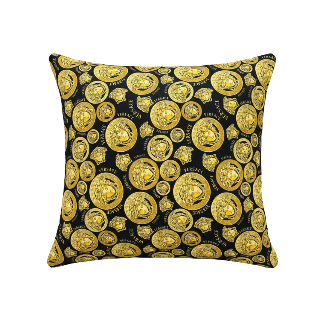 VERSACE Cushion featuring gold medallion motif available at Lestyle Boutique Melbourne