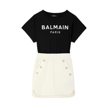Balmain Kids panelled cotton dress featuring logo print to the front available at Lestyle Boutique Melbourne