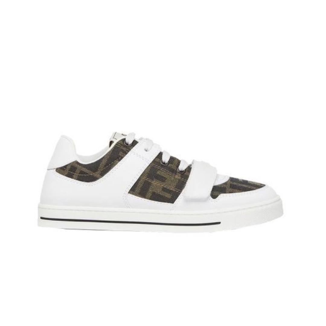 Fendi Junior sneakers featuring Velcro strap and jacquard FF logo with white rubber sole available at Lestyle Boutique Melbourne