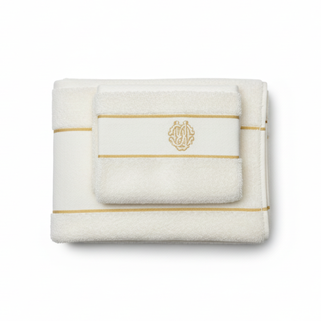 Roberto Cavalli Towel Set featuring gold detailing available at Lestyle Boutique Melbourne