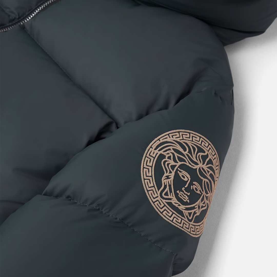 VERSACE KIDS HOODED PUFFER JACKET featuring Medusa thread-embroidery available at Lestyle Boutique Melbourne