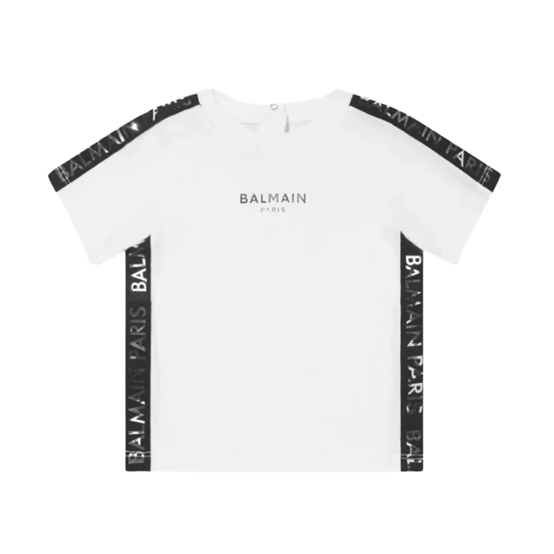 Balmain Paris T-shirt with black contrast trim and metallic branding available at Lestyle Boutique Melbourne