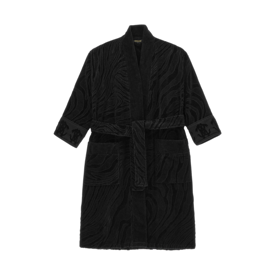 ROBERTO CAVALLI BATHROBE featuring velvet texture with embossed pattern available at Lestyle Boutique Melbourne