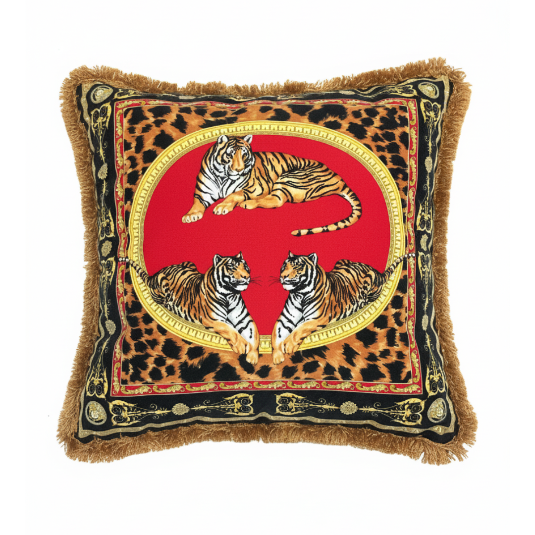Versace cushion featuring tiger motif on ornate border available at Lestyle Boutique Melbourne
