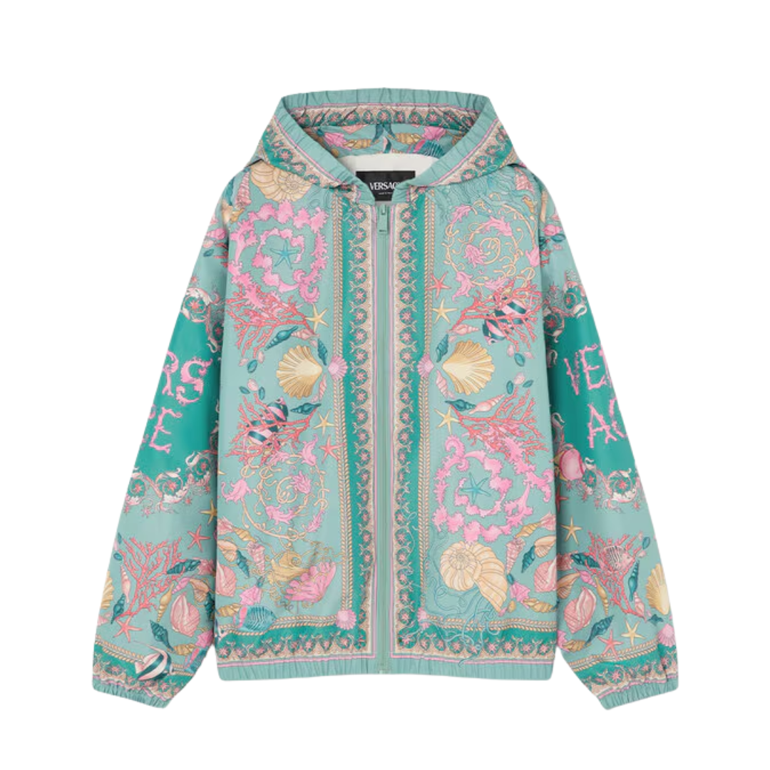VERSACE HOODED WINDBREAKER JACKET featuring Underwater Barocco Kids print available at Lestyle Boutique Melbourne