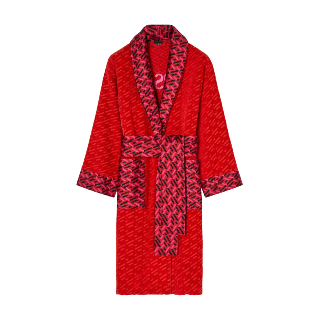 Versace BATHROBE featuring La Greca pattern in red, available at Lestyle Boutique Melbourne