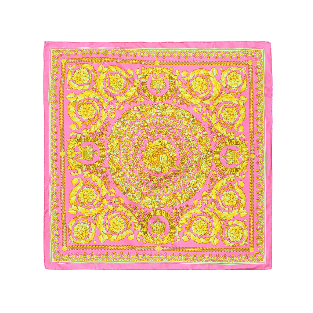 Versace silk scarf featuring gold baroque pattern available at Lestyle Boutique Melbourne