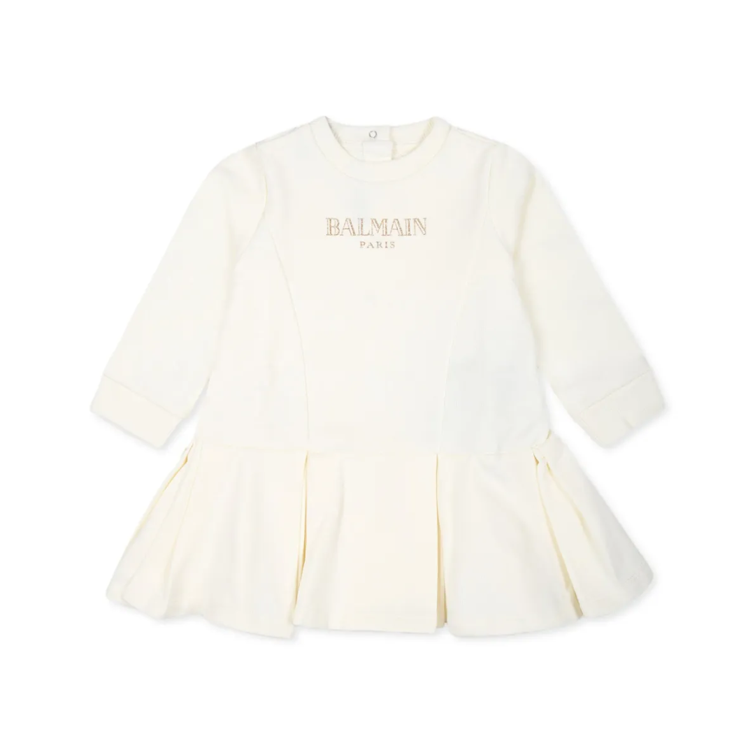 BALMAIN KIDS COTTON SWEATSHIRT DRESS featuring embroidered logo available at Lestyle Boutique Melbourne