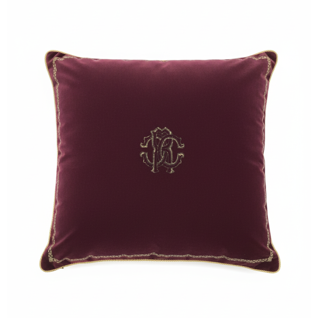 ROBERTO CAVALLI Cushion featuring velvet with embroidered monogram logo available at Lestyle Boutique Melbourne