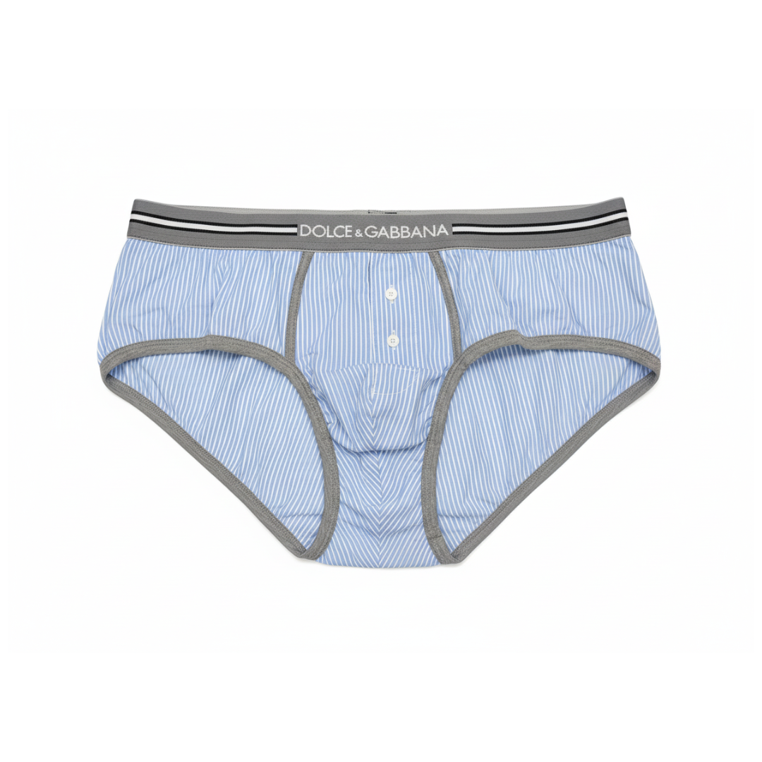 Dolce & Gabbana underwear featuring blue pinstripe fabric and branded waistband available at Lestyle Boutique Melbourne