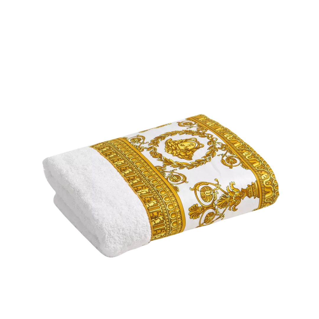 Versace towel featuring baroque gold pattern available at Lestyle Boutique Melbourne