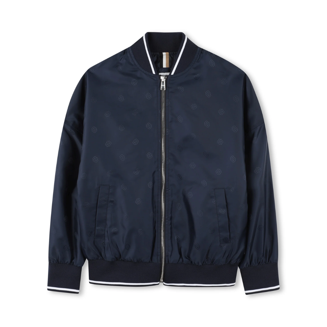 BOSS bomber jacket featuring all-over micro-logo pattern available at Lestyle Boutique Melbourne