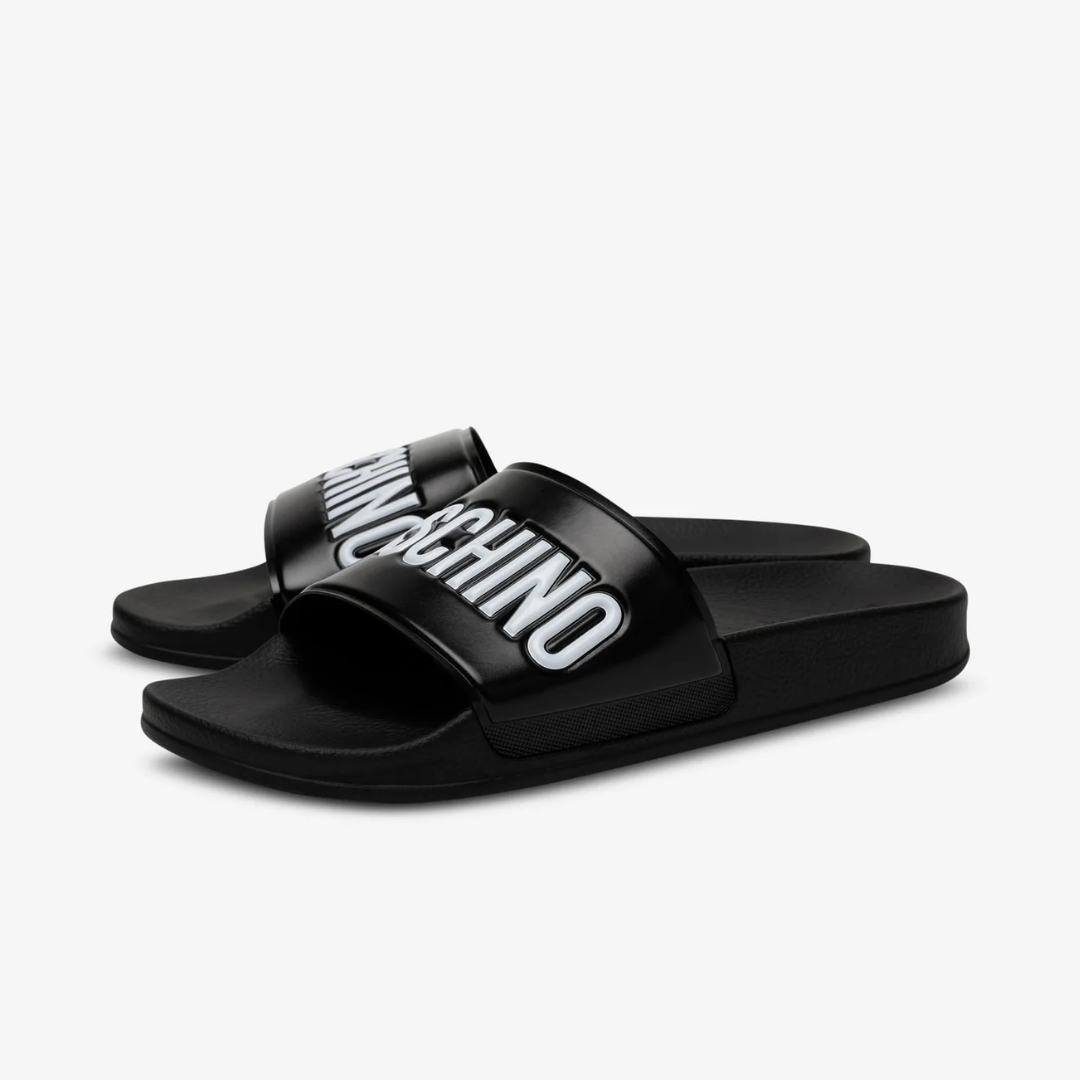MOSCHINO PVC pool slide with logo strap available at Lestyle Boutique Melbourne