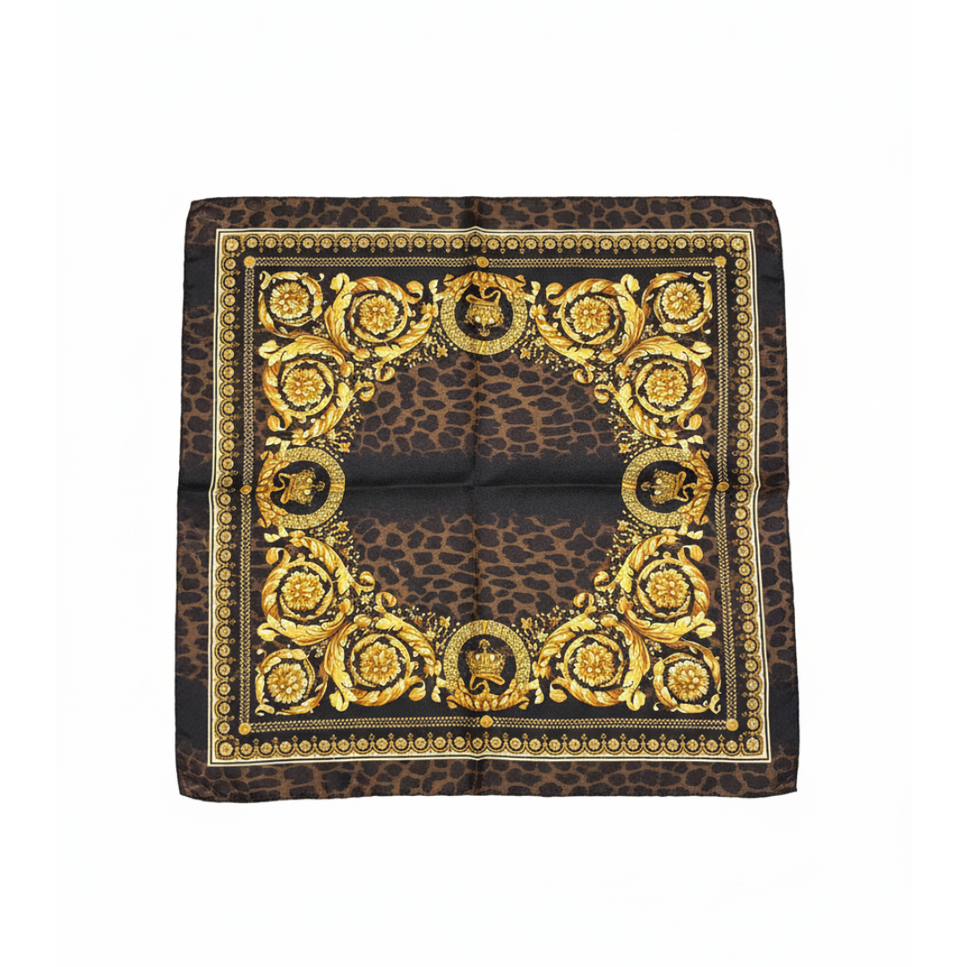VERSACE SILK SCARF featuring ornate gold baroque print available at Lestyle Boutique Melbourne