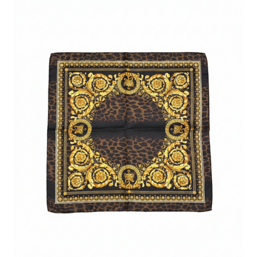 VERSACE SILK SCARF featuring ornate gold baroque print available at Lestyle Boutique Melbourne
