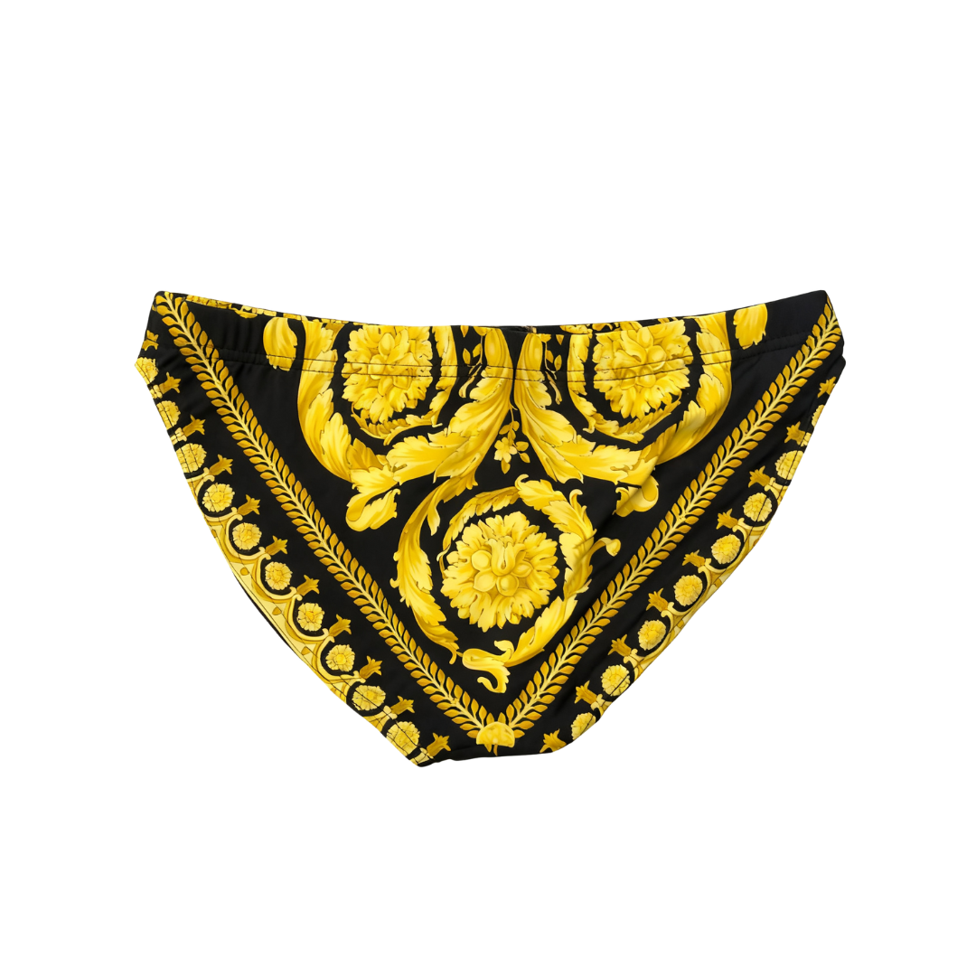 Versace swim brief featuring gold baroque print available at Lestyle Boutique Melbourne