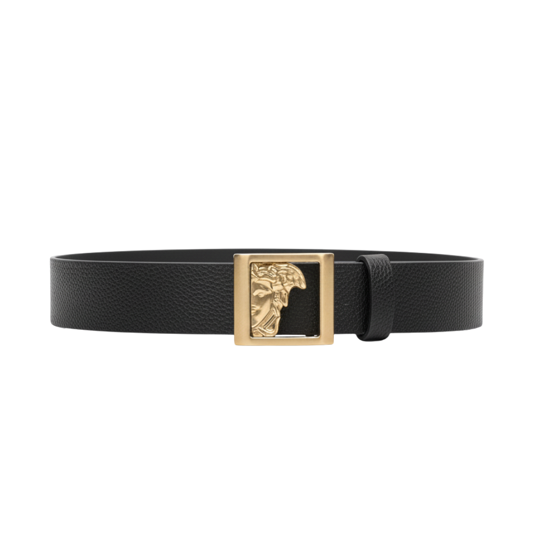 VERSACE COLLECTION belt featuring a gold-tone buckle with Medusa emblem, available at Lestyle Boutique Melbourne