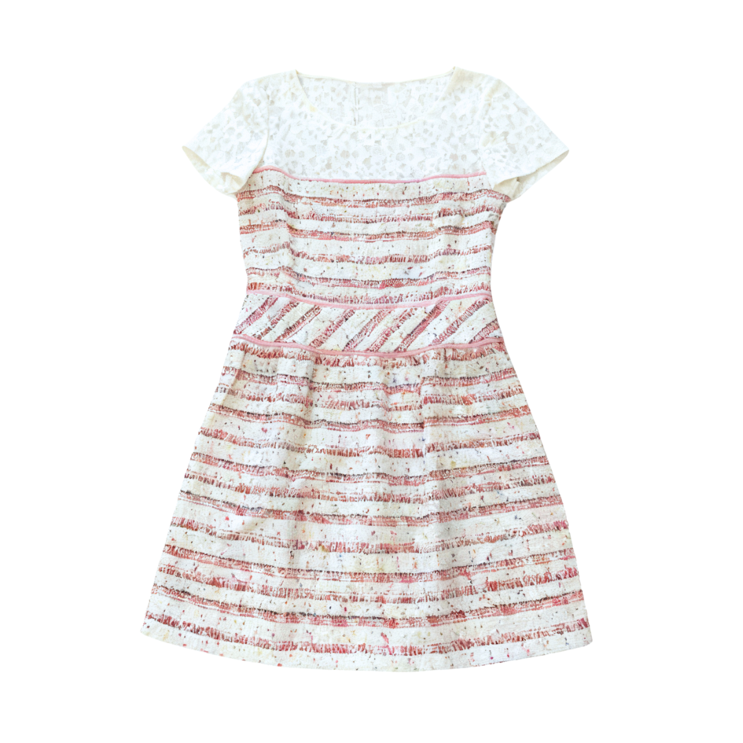 Moschino dress featuring lace bodice and striped textured skirt available at Lestyle Boutique Melbourne