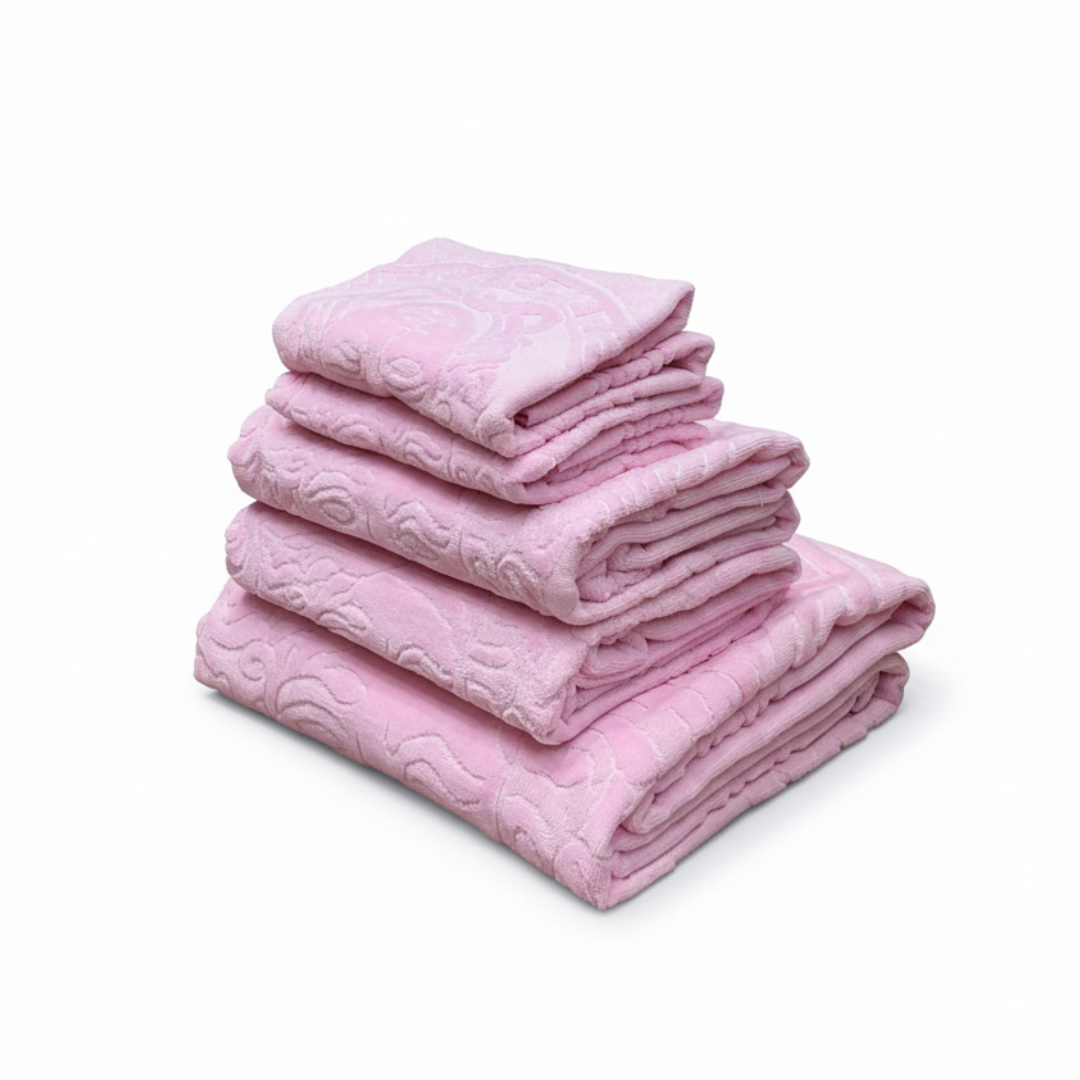 VERSACE TOWEL SET featuring embossed wave pattern available at Lestyle Boutique Melbourne