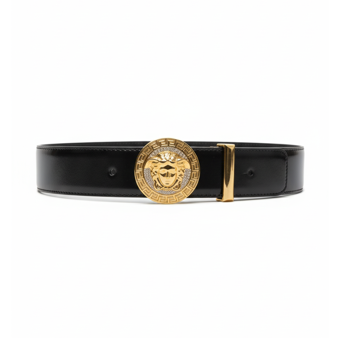 Versace belt with crystal-encrusted Medusa buckle available at Lestyle Boutique Melbourne