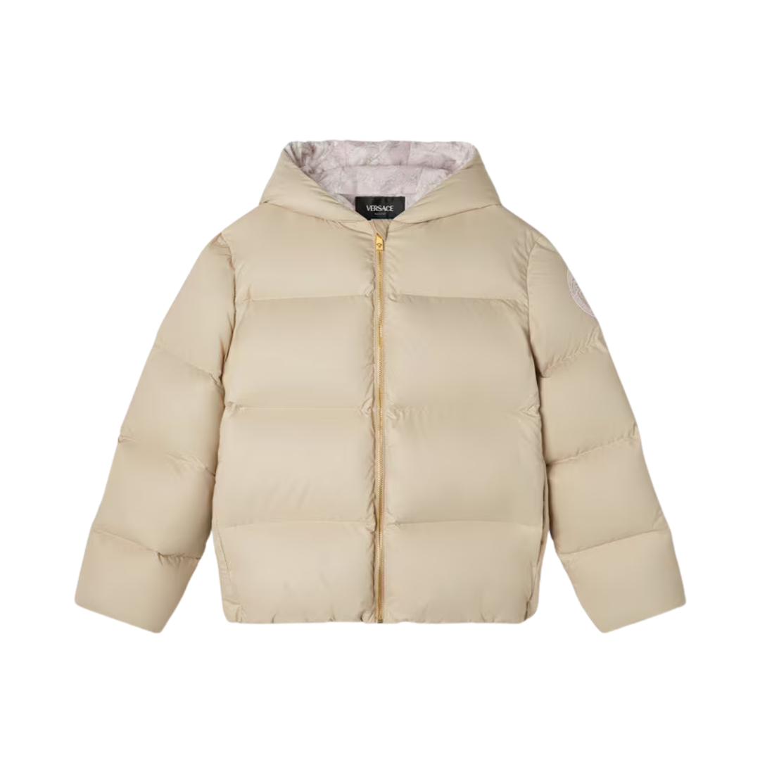 Versace Kids beige puffer jacket with quilted design available at Lestyle Boutique Melbourne