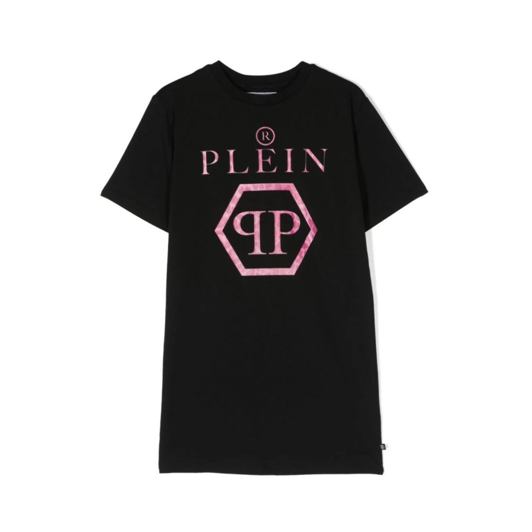 PHILIPP PLEIN T-SHIRT DRESS for kids featuring pink logo graphic available at Lestyle Boutique Melbourne