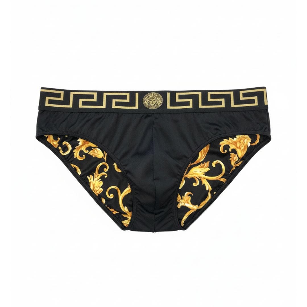 Versace Swim Brief featuring gold-tone baroque print available at Lestyle Boutique Melbourne