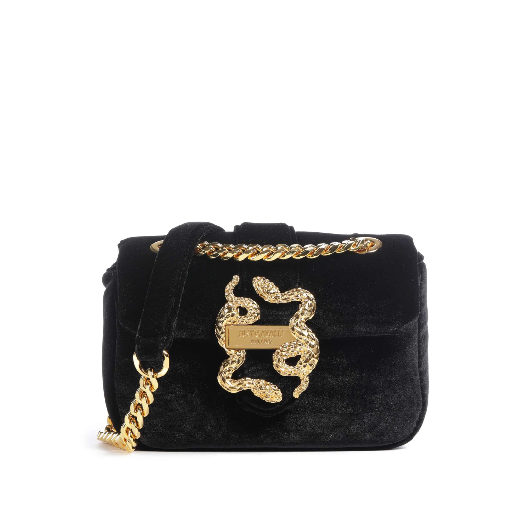 Just Cavalli shoulder bag featuring velvet fabric and gold-tone hardware, available at Lestyle Boutique Melbourne