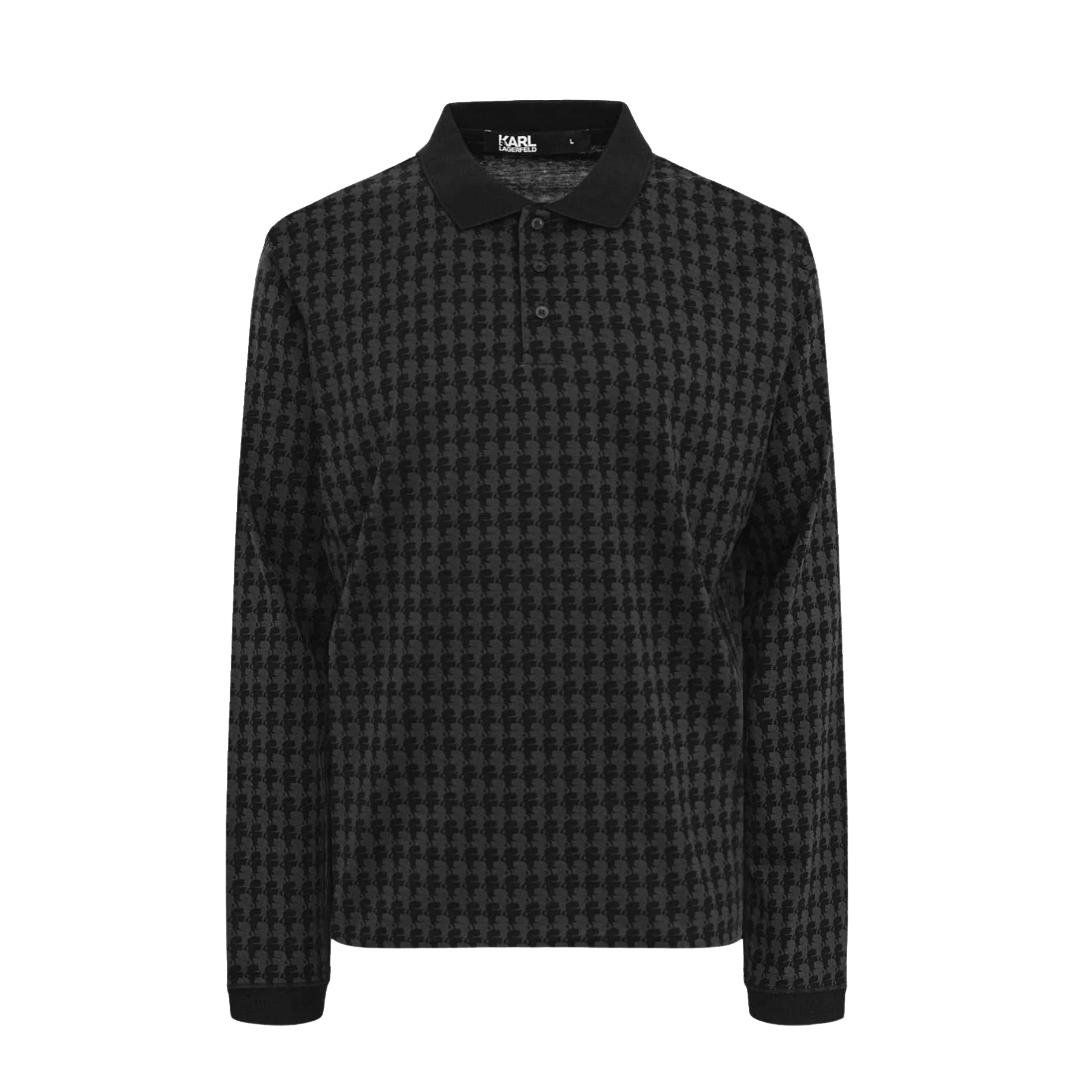 KARL LAGERFELD FACE MONOGRAM LONG-SLEEVE REGULAR POLO featuring face monogram print available at Lestyle Boutique Melbourne