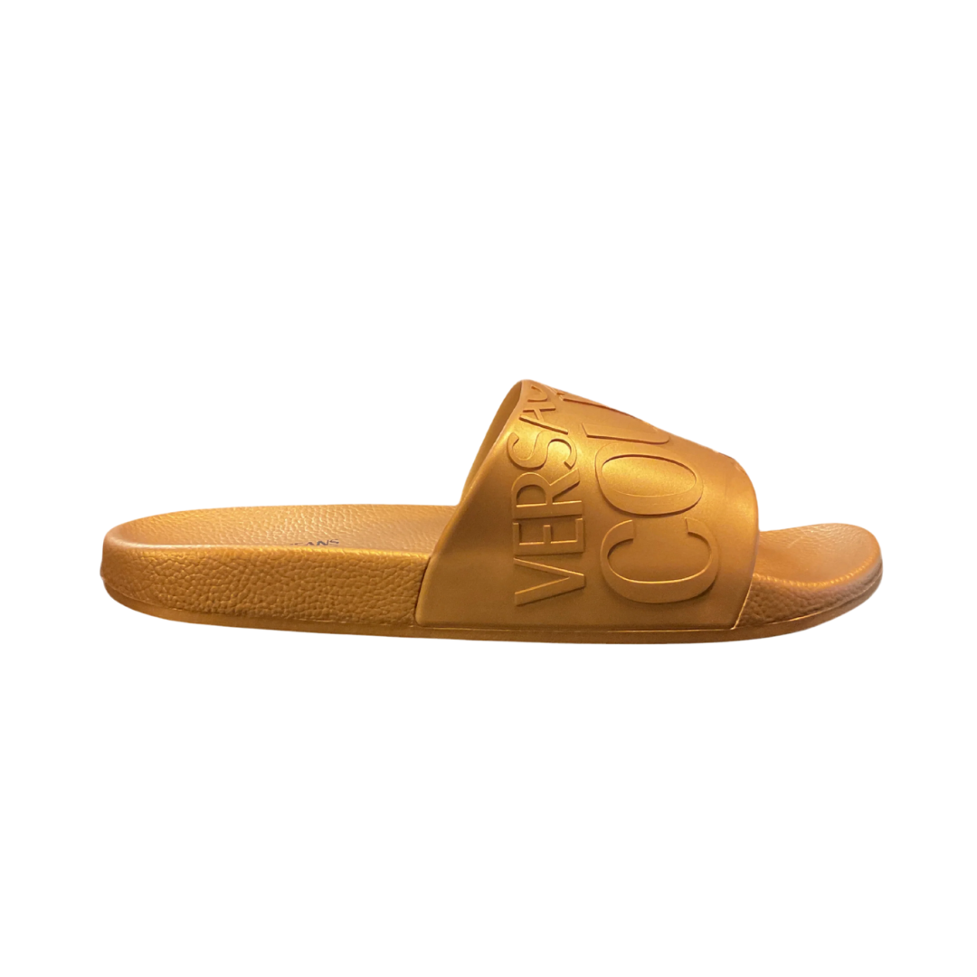 VERSACE JEANS COUTURE slides featuring embossed logo strap available at Lestyle Boutique Melbourne