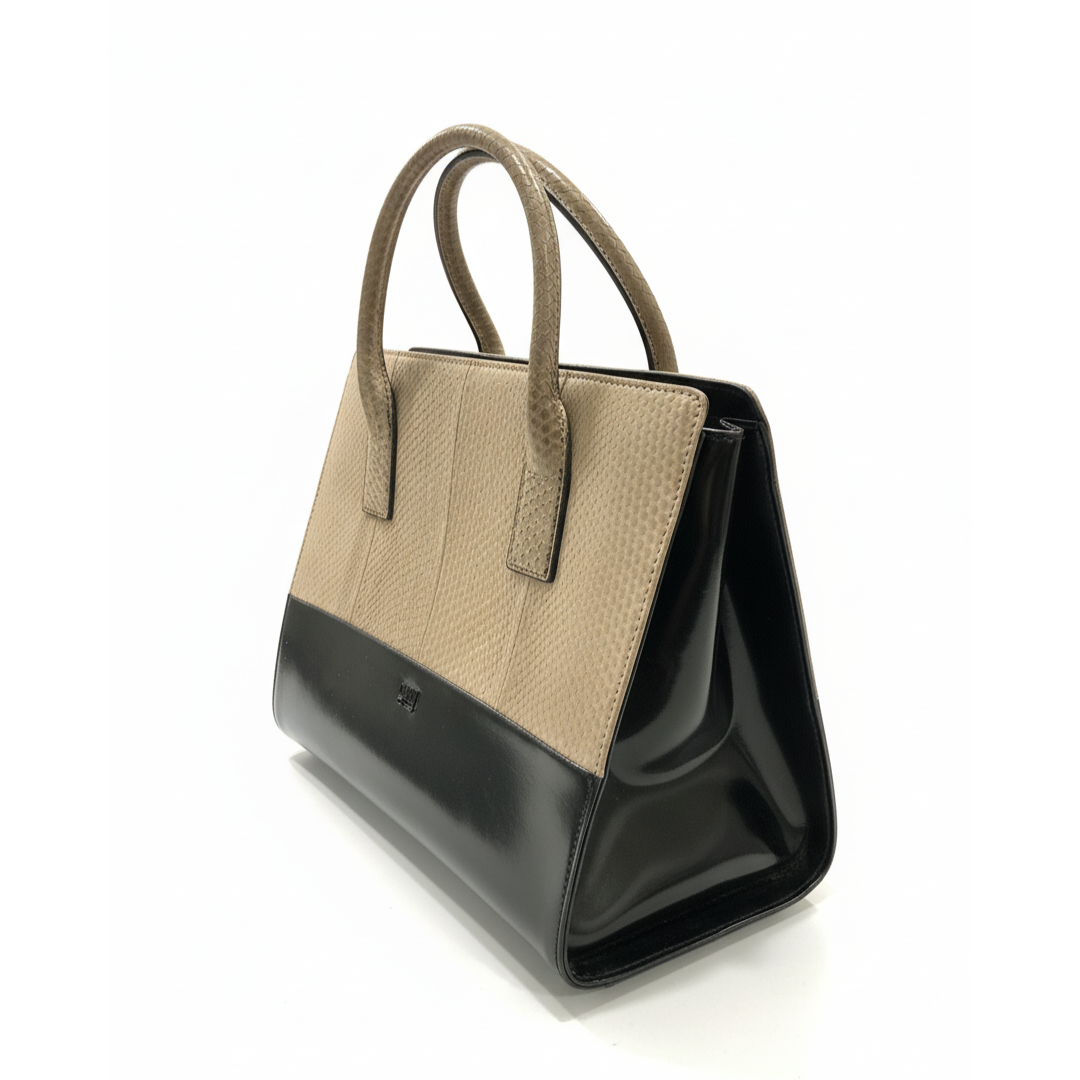 Cavalli Class handbag featuring snakeskin texture and two-tone beige/black design available at Lestyle Boutique Melbourne