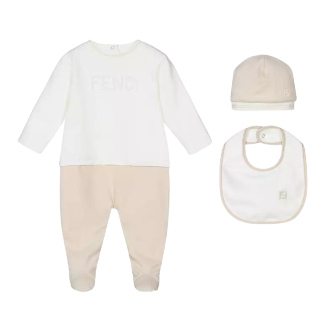 Fendi Kids romper set featuring two-tone cream and beige design available at Lestyle Boutique Melbourne