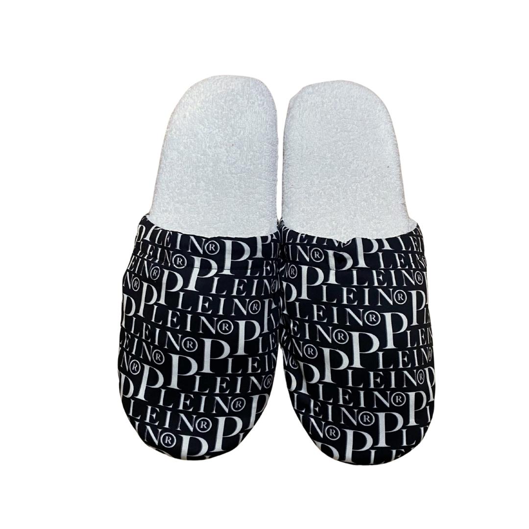 PHILIPP PLEIN slippers featuring logo-pattern design with plush lining available at Lestyle Boutique Melbourne