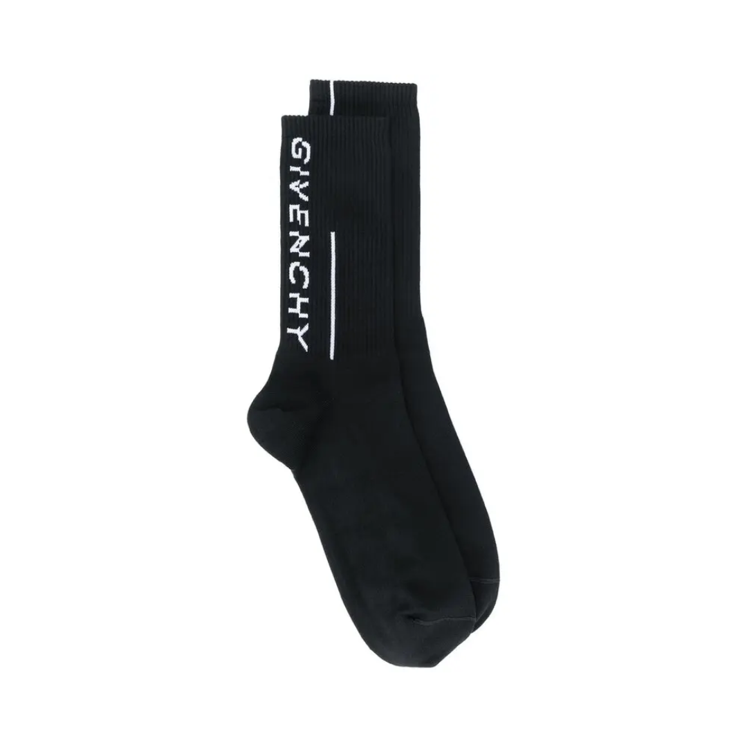 GIVENCHY sock featuring logo intarsia-knit, ribbed ankle-length, black, available at Lestyle Boutique Melbourne