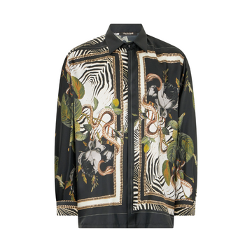 Roberto Cavalli Zebra and Snake Print Silk Shirt featuring bold animal prints, available at Lestyle Boutique Melbourne