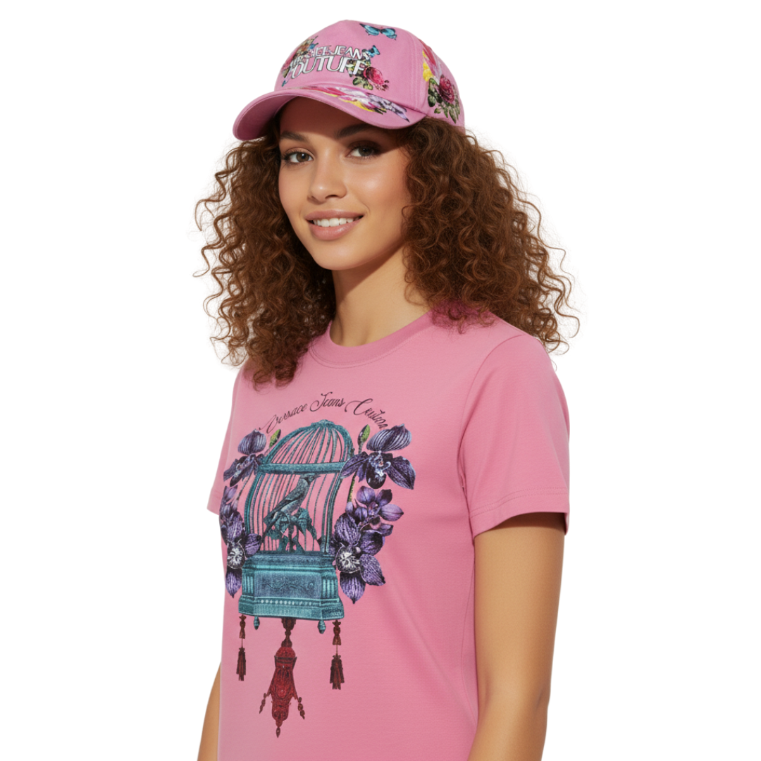 VERSACE JEANS COUTURE TSHIRT featuring a large graphic birdcage with floral motif available at Lestyle Boutique Melbourne