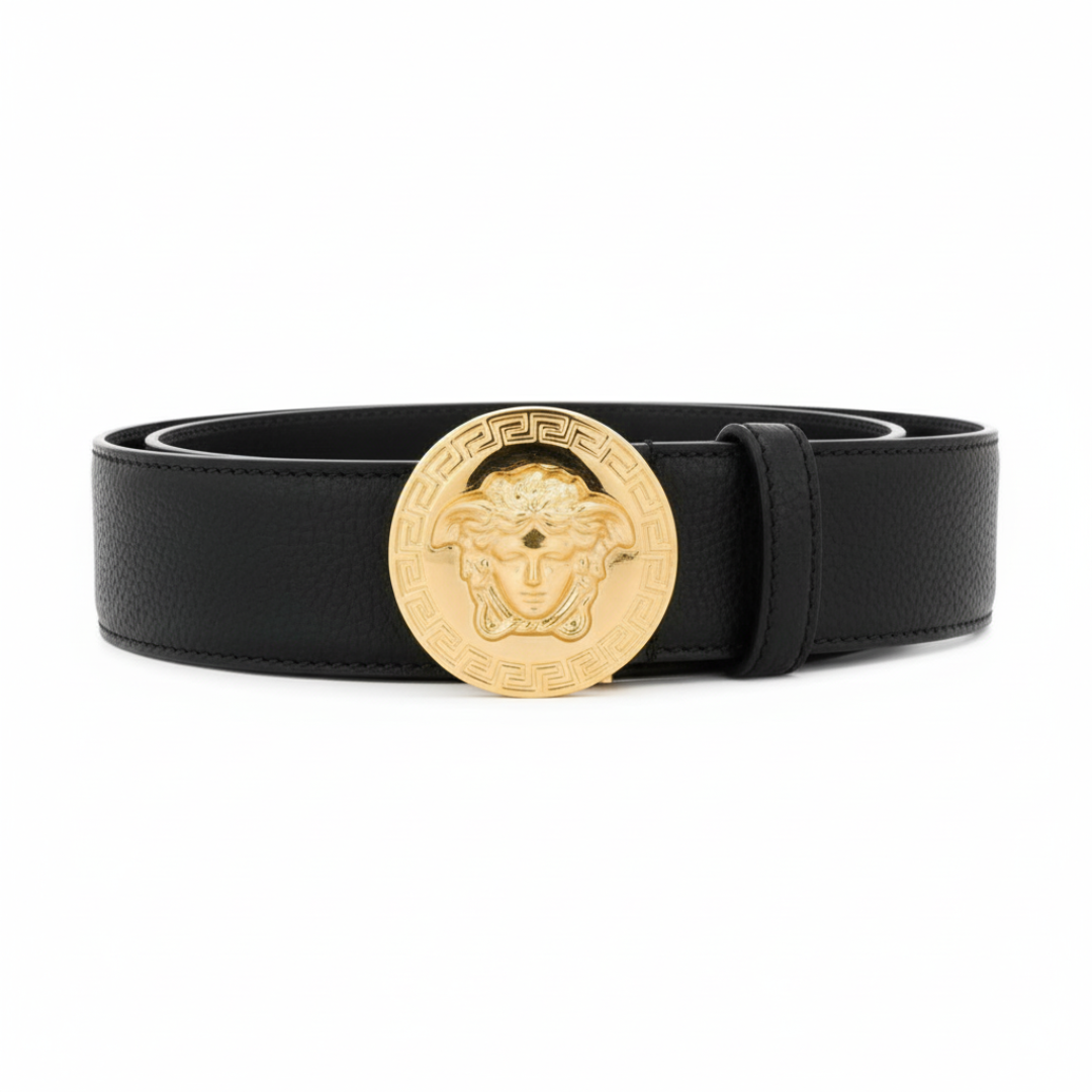 Versace belt featuring gold Medusa head buckle available at Lestyle Boutique Melbourne